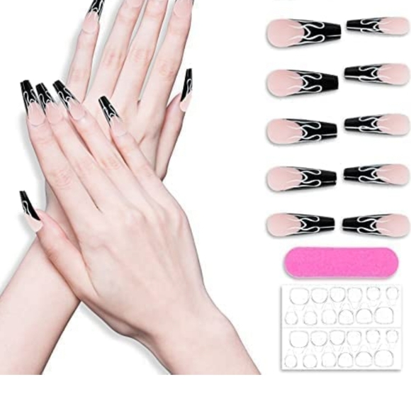 Press-on false nails. black and white color - Picture 5 of 7